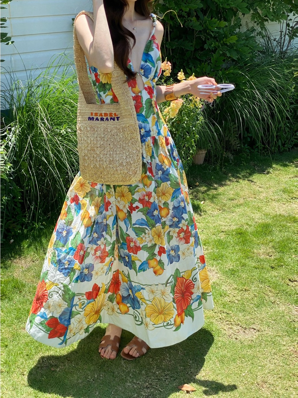 Farm Rio Off-White Tropi Embroidered Maxi Dress